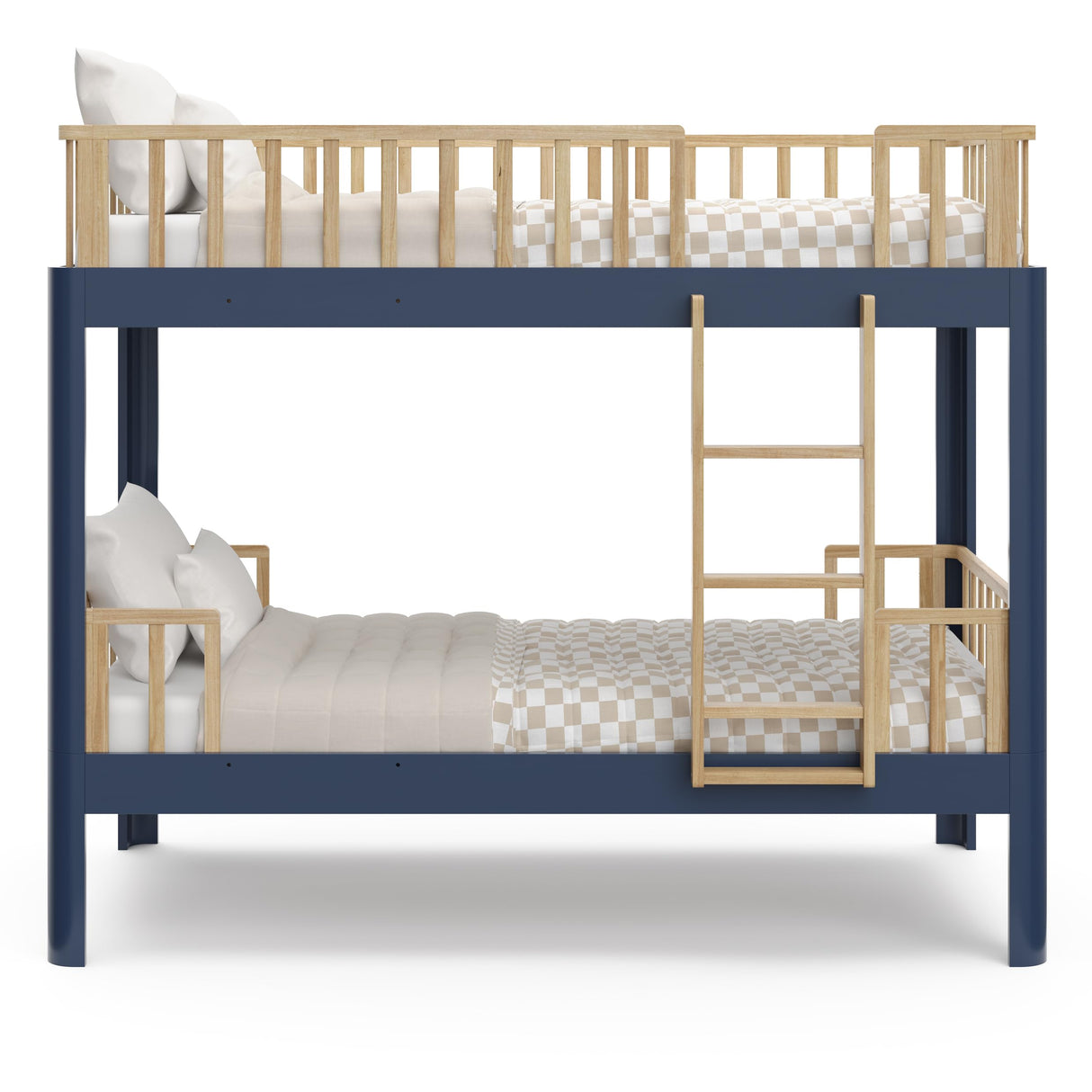 Storkcraft Next Santos Twin-Over-Twin 5-in-1 Convertible Bunk Bed (Midnight Blue with Natural) – GREENGUARD Gold Certified, Converts to Loft Bed and Twin Beds, Modern Style for Kids Room Storkcraft