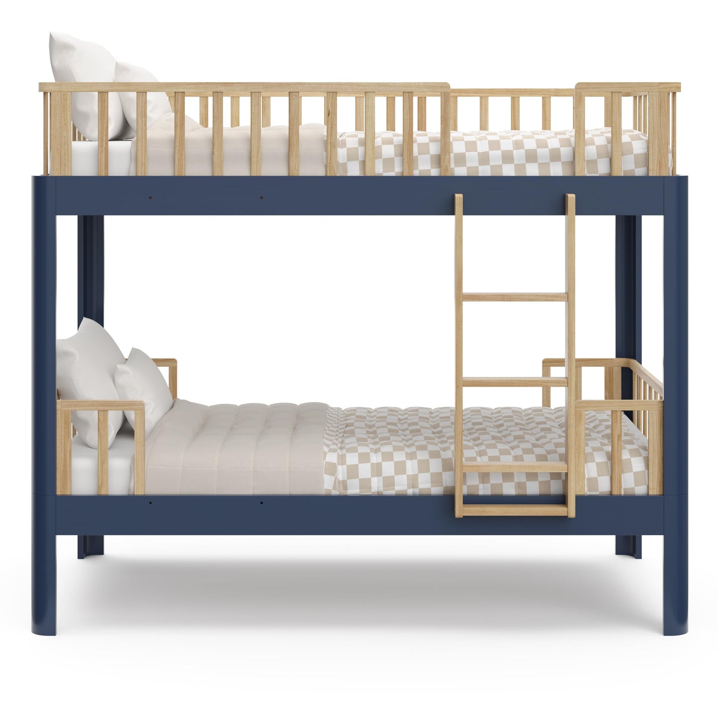 Storkcraft Next Santos Twin-Over-Twin 5-in-1 Convertible Bunk Bed (Midnight Blue with Natural) – GREENGUARD Gold Certified, Converts to Loft Bed and Twin Beds, Modern Style for Kids Room