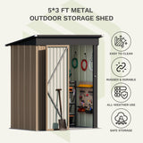 Patiolife 5x3 FT Outdoor Storage Shed, Small Tool Metal Shed with Lockable Door & Sloping Roof, Garden Shed for Backyard Patio Lawn, Brown Patiowell