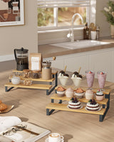 SONGMICS Display Risers, Set of 2 Engineered Wood Perfume Organizer Stand, 3-Tier Cupcake Stand Holder, Spice Rack, Shelf Risers for Figures, Dessert Shelves, Natural Beige and Ink Black UKCS016N01 SONGMICS