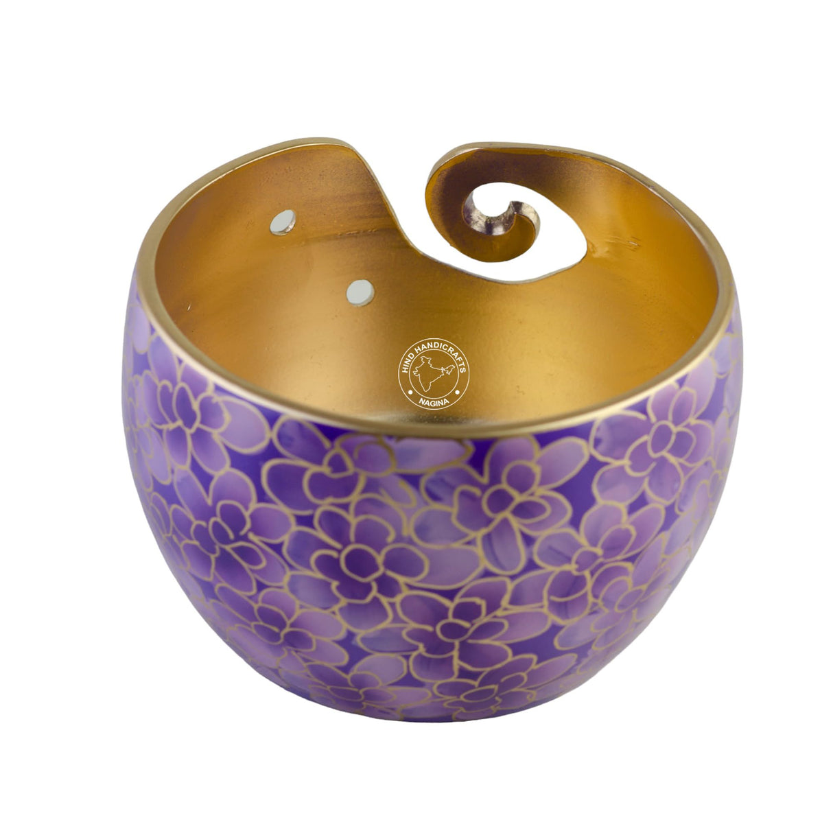 Hind Handicrafts Premium Solid Crafted Floral Metallic Finish Aluminium Portable Yarn Bowl Holder for Knitting Crochet Christmas Gift Set (6" x 6" x 4", Purple) Hind Handicrafts