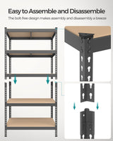 SONGMICS 5-Tier Storage Shelves, Garage Storage, Boltless Assembly, Adjustable Shelving Unit, 17.7 x 35.4 x 70.9 Inches, Load 1929 lb, for Shed Warehouse Basement Kitchen, Gray UGLR450G01 SONGMICS