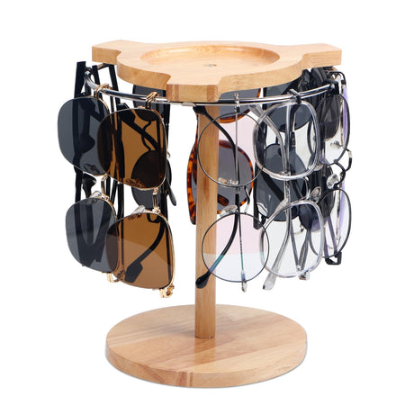Sunglasses Organizer Glasses Holder Stand with 360 Rotating Display Eyeglasses Rack Wood Base for up to 12 Pairs of Eyewear for Table Dresser Desk DTUQYX