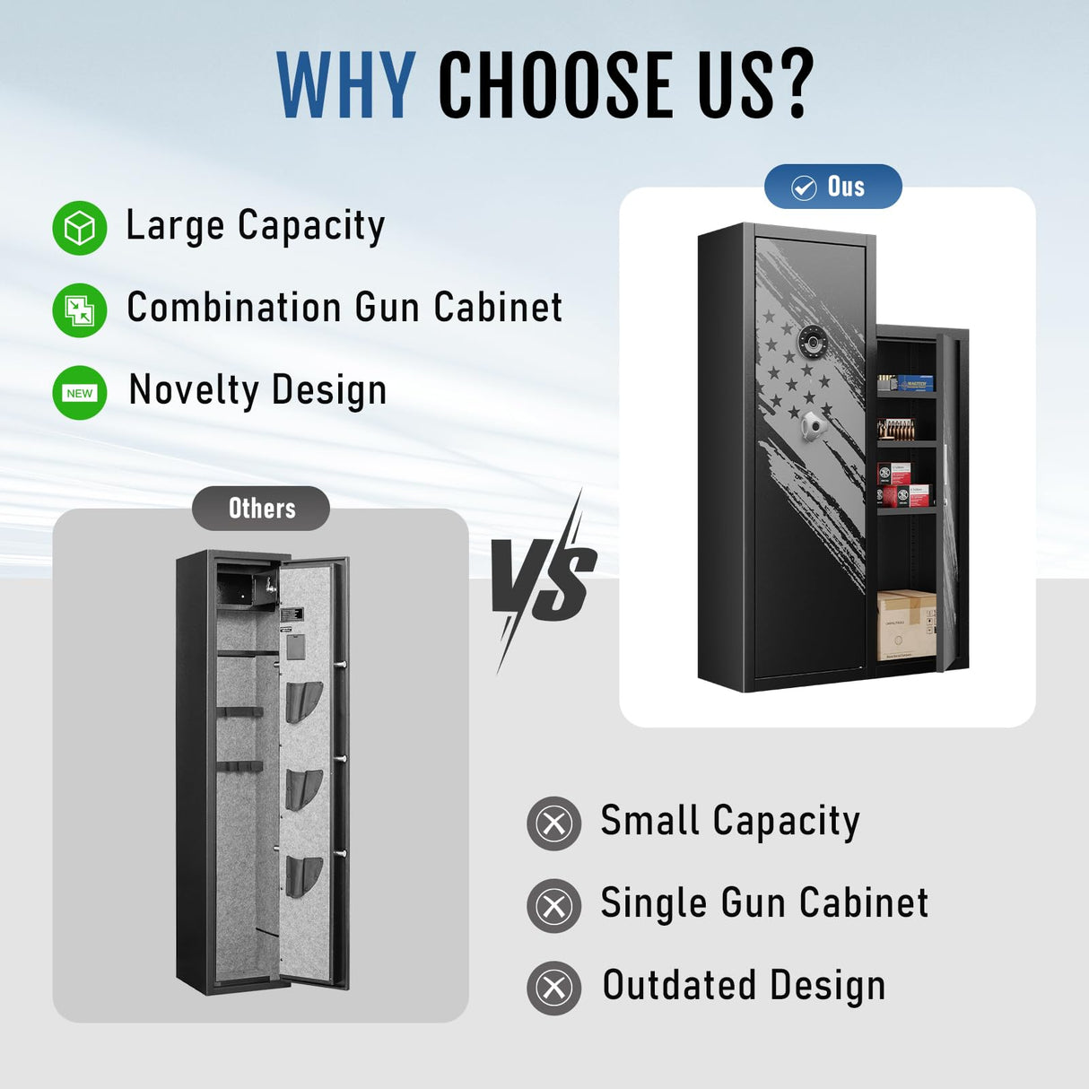 KAER 8-10 Gun Safe, Large Gun Safe for Rifles and Pistols, Quick Access Home Gun Rifle Safe and Storage Gun Locker Cabinet with 4 Pistol Pouches and Removable Shelf for Shotgun, Firearm, Ammo KAER