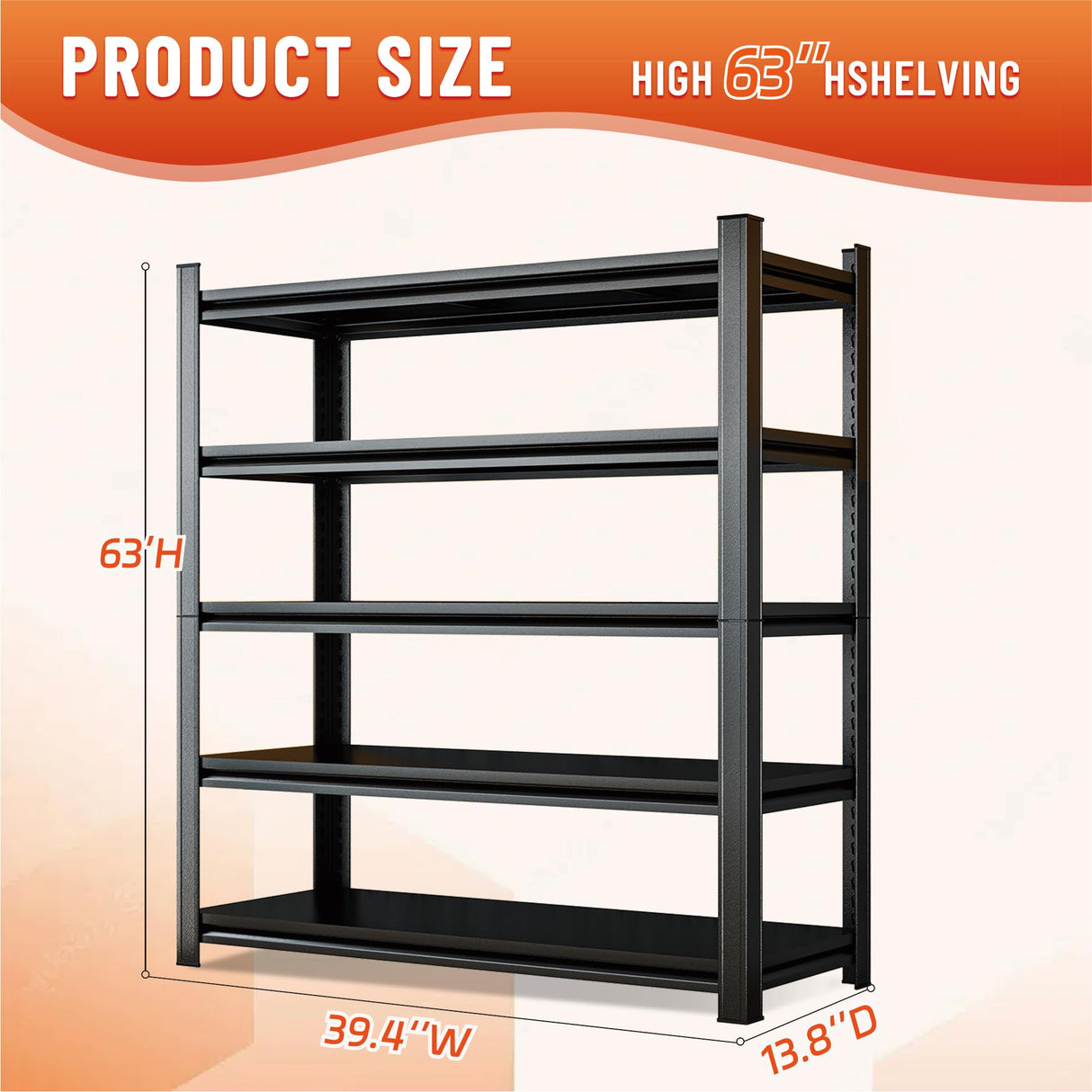 Hymnxemo Heavy Duty 5-Tier Shelving Unit 2500LBS Capacity - Adjustable Steel Garage Shelves for Warehouse, Basement Storage(63''H x 39.4''W x 13.8''D) Hymnxemo