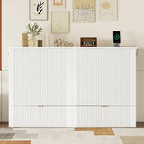 Ball & Cast Murphy Bed Queen Size Folding Wall Chest with Drawer and a Set of Sockets & USB Ports,Wood Hideaway Cabinet Platform Bedframe W/Pulley Structure Design,for Guest Room,Study,Office,White Ball & Cast