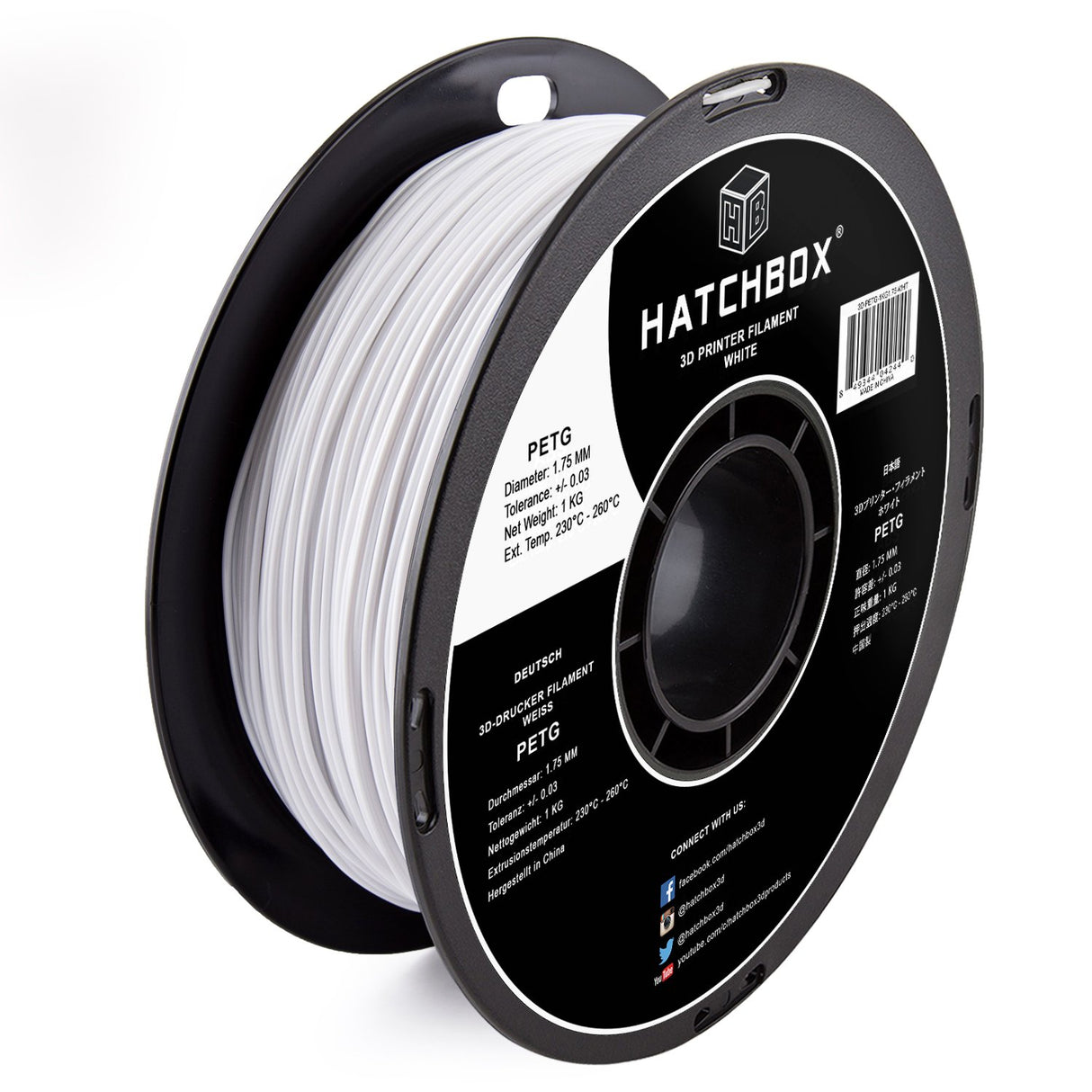 HATCHBOX PETG 3D Printer Filament, Dimensional Accuracy +/- 0.03 mm, 1 kg Spool, 1.75 mm, White HATCHBOX