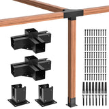 Wilkblck Pergola Brackets Kit 4''x 4'', Gazebo Brackets 2 Set Heavy Duty 4-Way Right Angle Corner Bracket with Pergola Post Base, DIY Pergola Kit Wilkblck