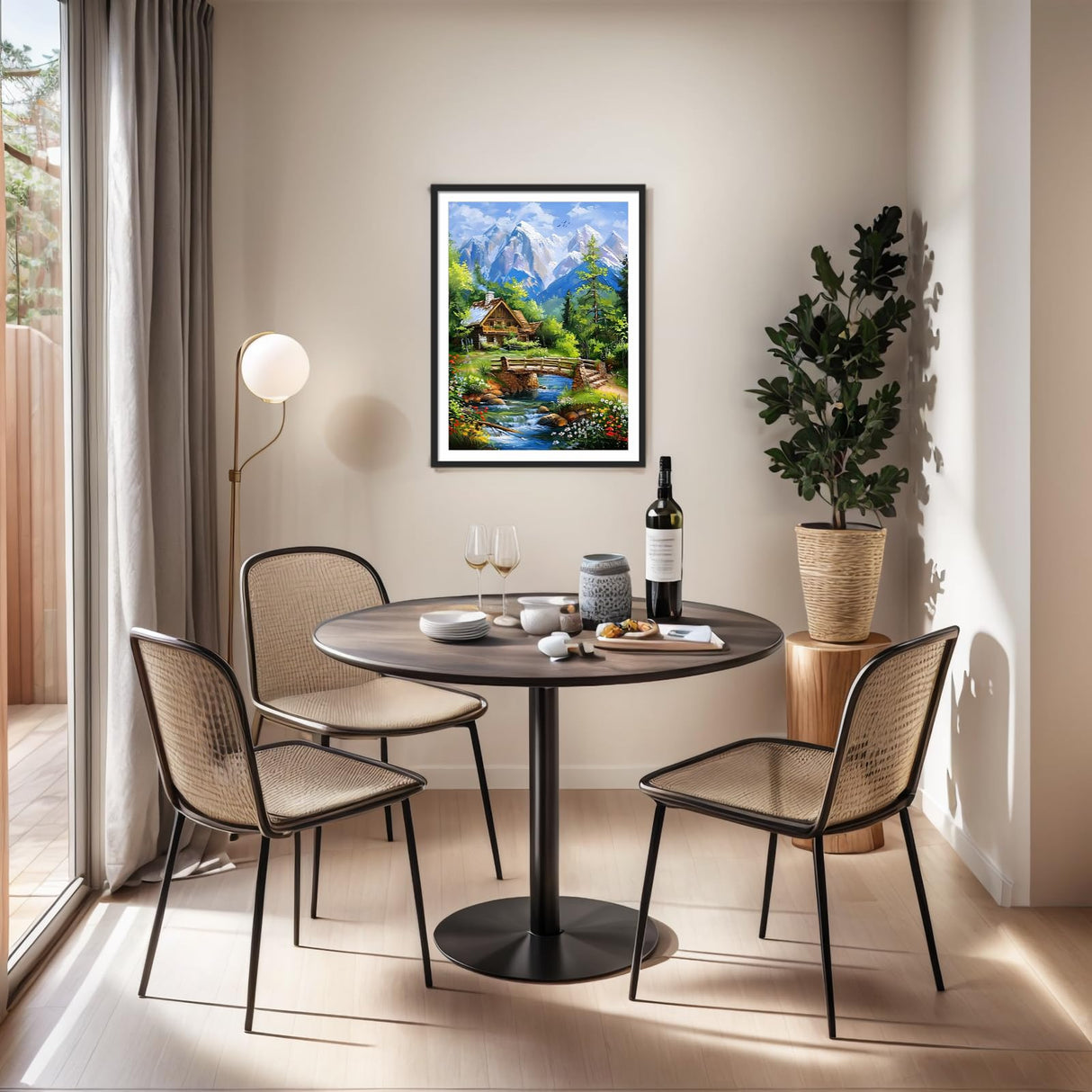 PINFFSHU Landscape Diamond Painting Kit for Adults: Rustic Wood Cabin, Wildflower Meadow, Sparkling Stream & Snowy Peaks - 5D DIY Full Round Drill Diamond Art Kits Home Wall Art Decor, 12x16 Inch PINFFSHU