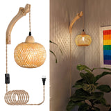 Frideko Bamboo Lantern Plug in Wall Sconces Wicker Wall Lamp with Plug in Cord Hand Woven Rattan Wall Light Farmhouse Rustic Wall Sconces Boho Sconces Wall Lighting for Living Room Bedroom FRIDEKO HOME