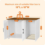 Dwanton Litter Box Enclosure, Cat Litter Box Furniture Hidden, with Scratching Mat, Wooden Cat Washroom Indoor, Fit Most of Litter Box, 31.5" L x 19.7" W x 21.7" H, White + Warm Brown Dwanton