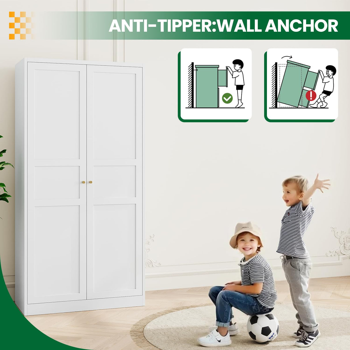 LISSIMO Metal Armoire Wardrobe Closet Cabinet,White Armoire Wardrobe Closets Storage Cabinets with Doors and Adjustable Shelves for Laundry Room,Bedroom,Bathroom LISSIMO