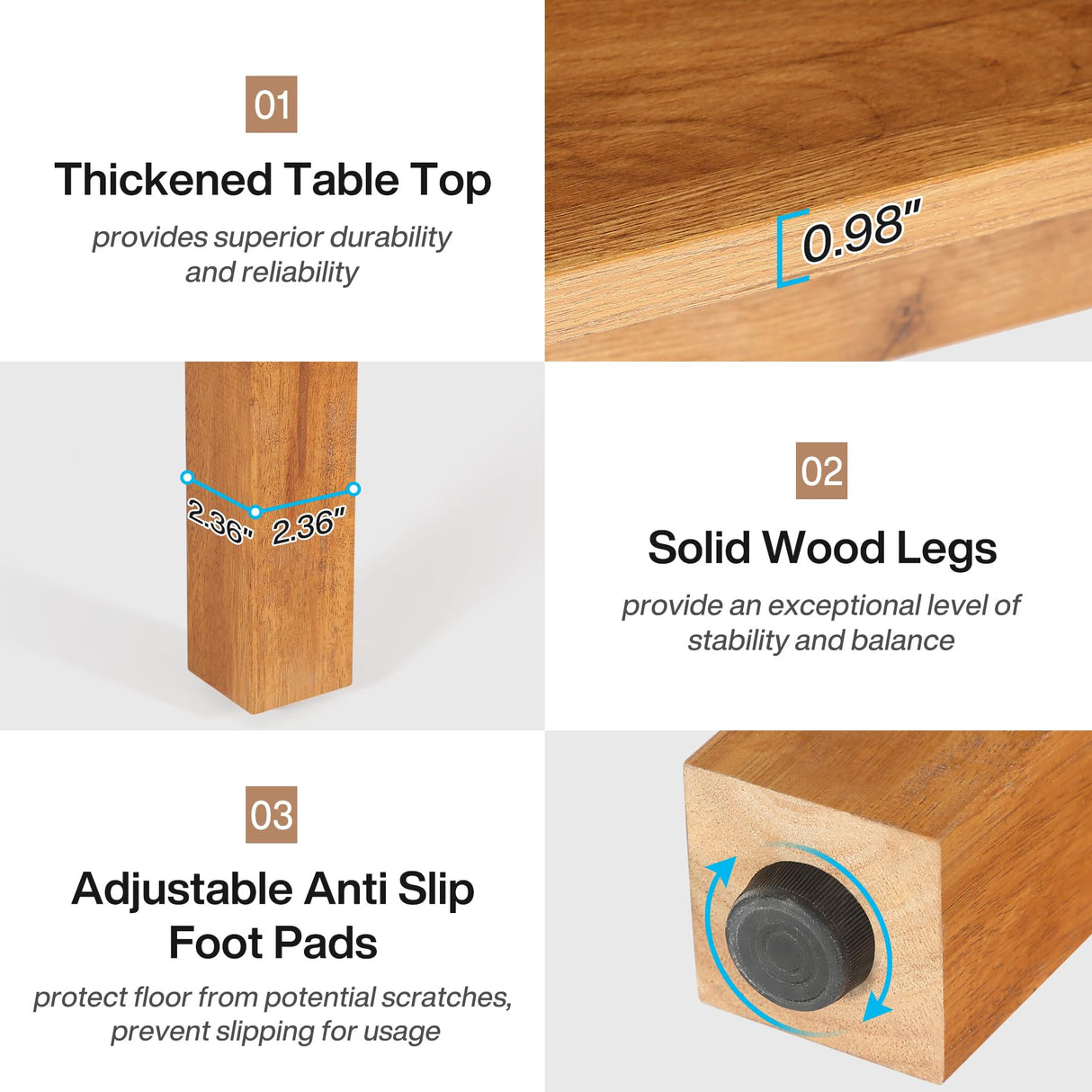 Tribesigns Wood Dining Table Farmhouse Kitchen Table for Dining Room Living Room, 2-4 Person Dining Room Table Square Dinner Tables with Wooden Legs Oak Top for Small Space, Rustic Brown(Only Table) Tribesigns