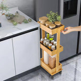 TOPZEA Slim Storage Cart, 3-Tier Bamboo Rolling Utility Cart Standing Rack on Wheel, Mobile Shelving Unit Organizer Serving Trolley Slide Out Cart for Office Bathroom Kitchen Laundry Room(Upgraded) TOPZEA