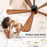 BOOSANT 5 Blade Ceiling Fans with Lights, 60 inch Outdoor Ceiling Fans with Remote Control for Patio Bedroom, Modern Ceiling Fan with Light, 5 Solid Wood Blades 6-Speed Reversible DC Motor(Walnut) BOOSANT