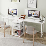 Natwind Two Person Desk with Storage Shelves, 92.5" Double Computer Desk with PC case Stand for Home Office, Home Craft Table Workstation, Heat Press Table, Long Gaming Desk,White Natwind