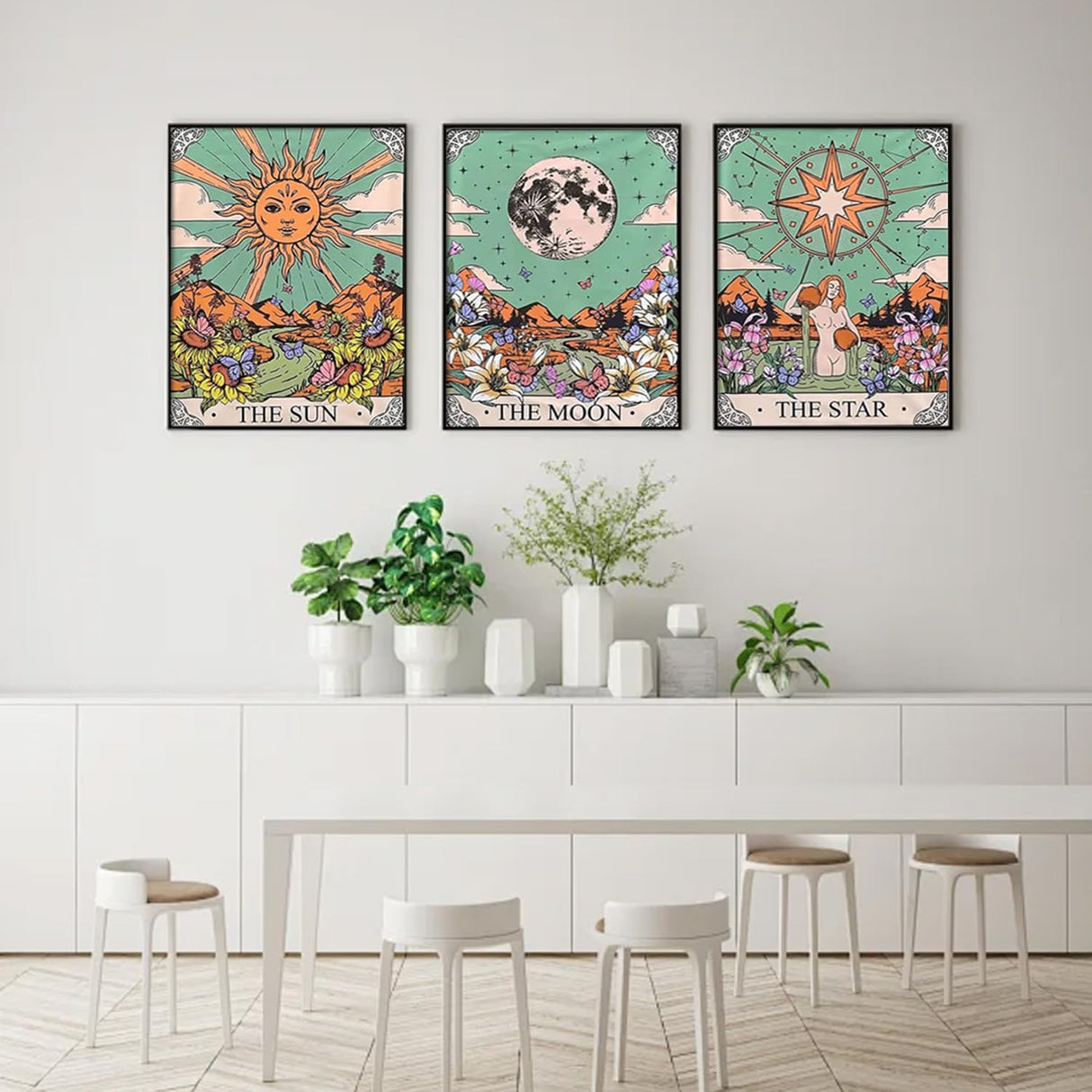 AIBOERL 3 Pack Tarot Diamond Art Kits for Adults,Tarot 5D Full Diamond Round Diamond Painting Kits for Beginners,Stars Sun Moon Theme DIY Full Drill with Diamond Gem Art, Home Wall Decor 12x16Inch AIBOERL