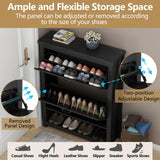 Loomie Farmhouse Shoe Cabinet,Free Standing Tipping Bucket Shoe Rack Organizer with 2 Flip Drawers,Entryway Narrow Shoe Storage with Storage Cubby,Modern Slim Hidden Shoe Cabinet with Doors, Black Loomie