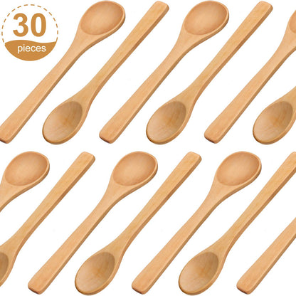 30 Pieces Mini Wooden Spoon Small Soup Spoons Serving Spoons Condiments Spoons Wooden Honey Teaspoon for Seasoning Oil Coffee Tea Sugar (Light Brown)