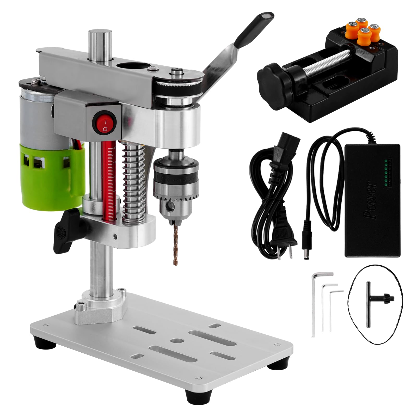 MXBAOHENG Mini Desktop Drill Press 7-speed Micro Drill Press with Work Light for Wood, Crafts and Jewelry Making, Small Table Drilling Machine 795 Motor B10 Chuck, with Belt and Motor Protect - WoodArtSupply