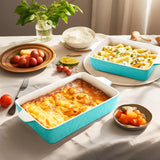 Krokori Casserole Dishes for Oven, Ceramic Baking Dishes, Lasagna Pan with Handles, Porcelain Baking Pan Deep, Bakeware for Baking, Cooking, Wedding Gift, Set of 3 (11.6" x 7.8", Aquamarine) Krokori