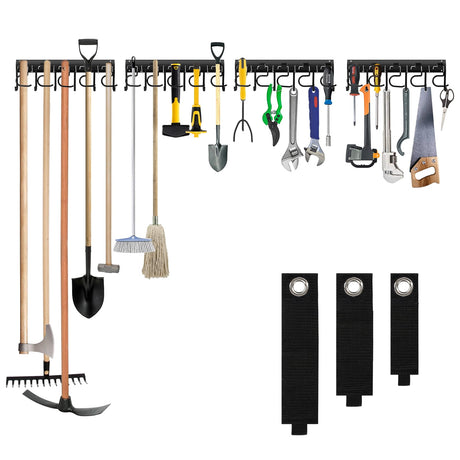 LEYU Metal Garage Tool Organizer Wall Mount, 4 Pack Garden Tool Organizer With Extension Cord Straps, Garage Organization Hooks and Hangers for Shed, Yard Storage, Wall Holder for Hanging Broom Mop LEYU