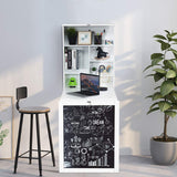 Tangkula Folding Floating Desk with Chalkboard, Wall Mounted Space Saving Fold Up Convertible Table with Storage Shelves & Hooks (White) Tangkula