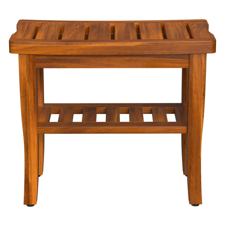 Teak Wood Shower Bench Stool with Storage Shelf, Wooden Waterproof Bathroom Spa Bathing Teak Shower Stool with Non-Slip Feet Gadget 2024 for Indoor or Outdoor Shower Chair Seat Organizer Greenual