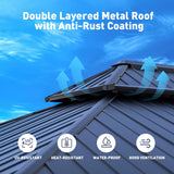 SUNBURY 10'x12' Outdoor Cedar Wood Gazebo, 2-Tier Metal Hardtop Wooden Frame Gazebo for Patio with Privacy Curtains and Mosquito Nettings for Gardens, Lawns, Backyard, Poolside (Grey Frame) SUNBURY