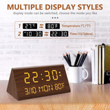 Kogonee Wooden Digital Alarm Clock, 0-100% Dimmer, 2 Alarm Settings, Weekday/Everyday Mode, 9 Mins Snooze, 12/24H, Temperature and Date Display for Office, Travel, Bedroom Alarm Clock (Brown) Kogonee