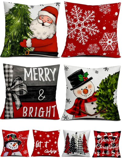 Multiwins Double-Sided Print Christmas Pillow Covers Set of 4, 18" x 18", 8 Cute Christmas Decor Patterns, Perfect for Home Decor
