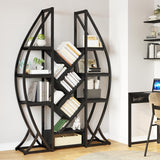 DWVO Oval Bookshelf, Triple Wide 5 Tier Etagere Bookcase, Industrial Display Shelves for Living Room, Bedroom, Home Office, Black DWVO