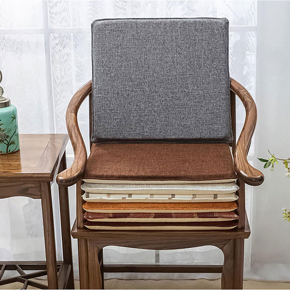 BK&MF Thicken Chinese Style Seat Cushions with backrest,Traditional Sponge Sofa Red Wooden Armchair Chair Cushion Seat Pad for Home Decor,C,40x40x3cm(16x16x1inch) BK&MF