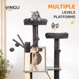 Bonnlo Large Cat Tree with Litter Box, All-in-1 Wooden Cat Tower, 53“ Height Houses for Indoor Cats, Kittens Condo wih Scratching Posts, Hidden Cat Washroom Furniture Bonnlo