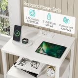 BOLUO White Nightstand with Charging Station, LED Night Stand with 2 Fabric Drawers, Bedside Table with USB Ports and Outlets, Nightstand for Bedroom Modern BOLUO