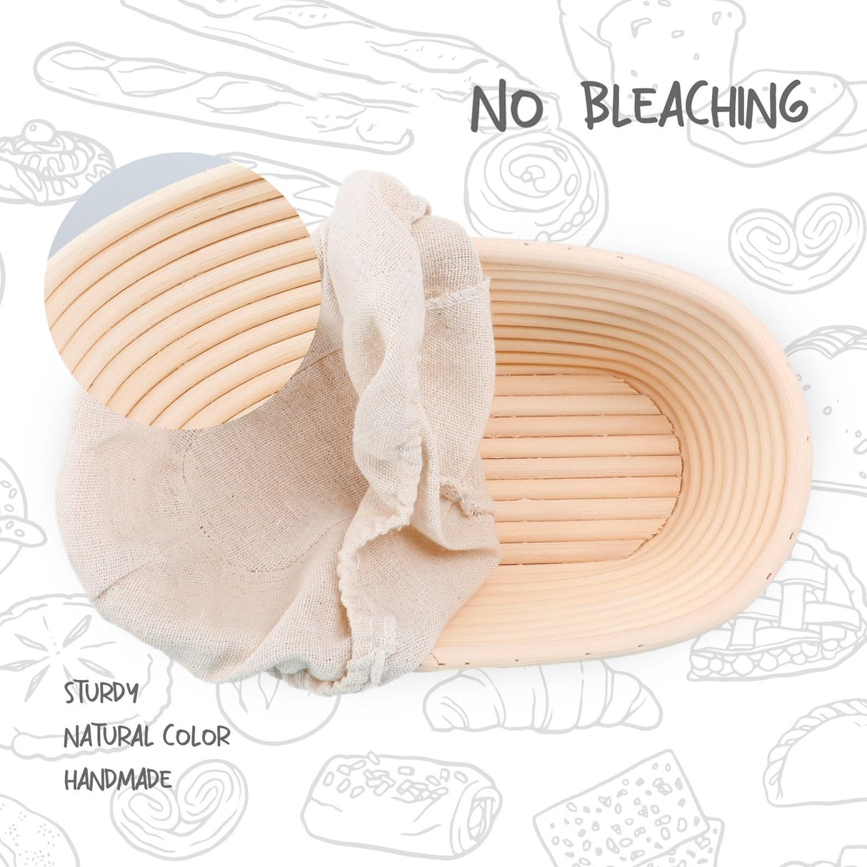 DOYOLLA Bread Proofing Baskets Set of 2 10 inch Oval Shaped Dough Proofing Bowls w/Liners Perfect for Professional & Home Sourdough Bread Baking DOYOLLA