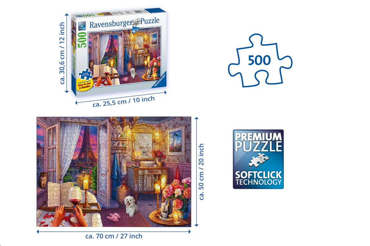 Ravensburger Cozy Bathroom Jigsaw Puzzle - 500 Piece Large Format | Adult Friendly | Unique Softclick Technology Vibrant & Glare-Free | FSC-Certified Sustainable Product Ravensburger
