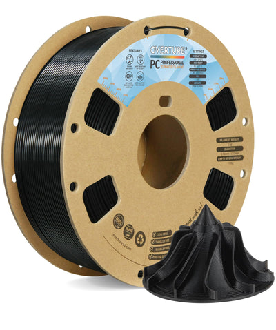 OVERTURE Tough PC Professional Filament, Cardboard Spool, 1kg(2.2lbs), Dimensional Accuracy Probability +/- 0.02mm, Fit Most FDM Printer (Black)