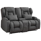 URRED Loveseat Recliner Sofa with Console, RV Manual Reclining Loveseat Couch Home Theater Seating with Cup Holders/Side Pockets/Pillows/Hide Storage for Living Room, Gray URRED