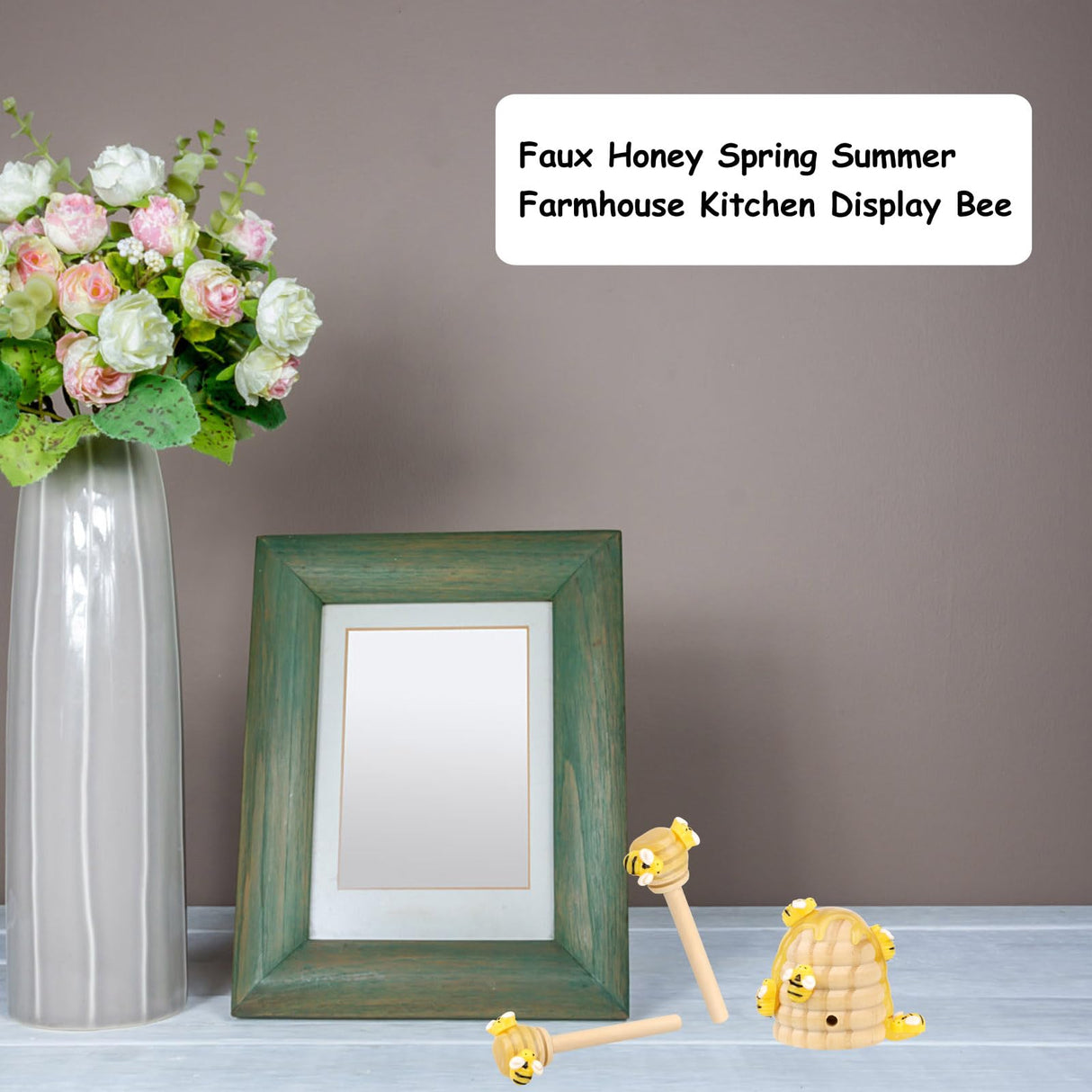 Honey Bee Spring Tiered Tray Decor, Bumblebee Party Decorations, Summer Farmhouse Beehive Decoration Set, 2 Mini Faux Bee Honey Dippers & 1 Fake Wooden Honeycomb Centerpiece, Bookshelf Table Decors WixiTool