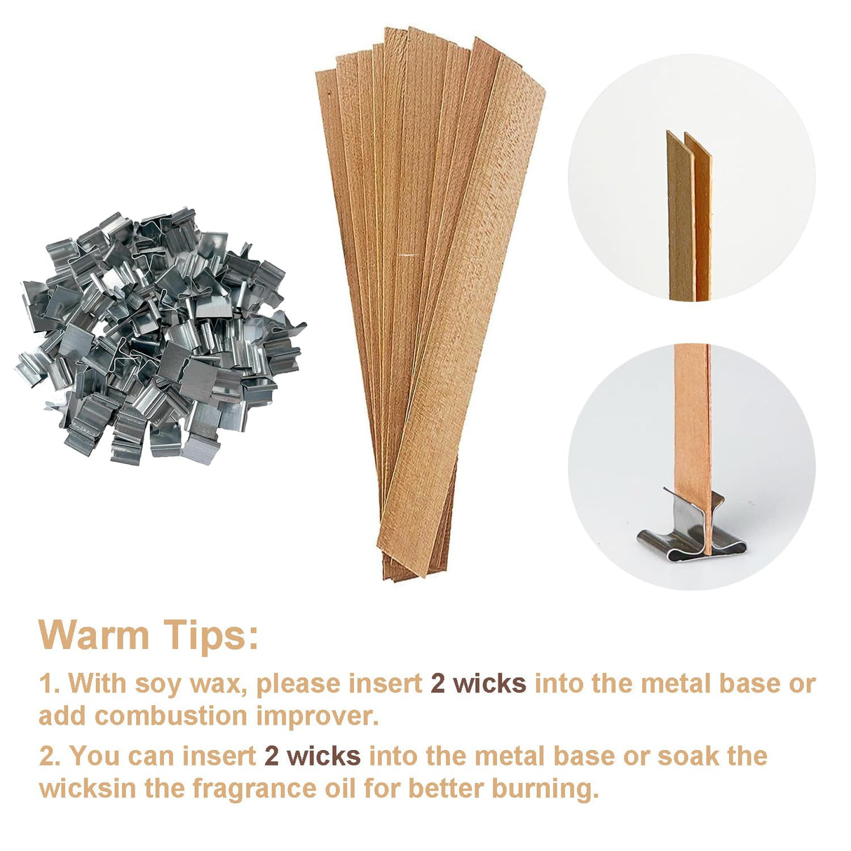 4 X 0.5 100pcs Wooden Candle Wicks and Stands Natural Candle Wood Wicks Candle Cores for DIY Candle Making Craft Smokeless Wood Wicks for Candle Making (Use 2 Wicks per Stand) Phinicco