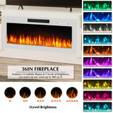 LEMBERI Fireplace tv Stand with 36 inch White Fireplace Up to 80" TVs,LED Light Entertainment Center and Storage, 70" Modern Wood Media TV Console with Highlight Cabinet for Living Room LEMBERI