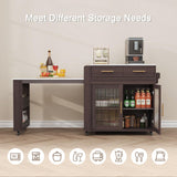 HLR Kitchen Island with Extendable Dining Table, Marble Grain Countertop Island with Power Outlet, Rolling Storage Cart on Wheels with Storage Cabinet and 2 Drawers, Prep Table for Kitchen HLR