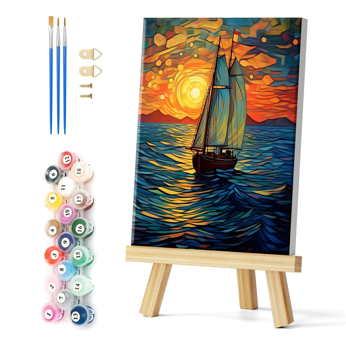 Natuyalo Framed Paint by Numbers Kit for Adults - Sailboat DIY Adult Paint by Number Kits Sunset Landscape Acrylic Canvas Painting for Adults Beginners Art Crafts with Frame, 12x16 Inch Natuyalo
