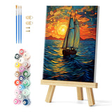 Natuyalo Framed Paint by Numbers Kit for Adults - Sailboat DIY Adult Paint by Number Kits Sunset Landscape Acrylic Canvas Painting for Adults Beginners Art Crafts with Frame, 12x16 Inch Natuyalo