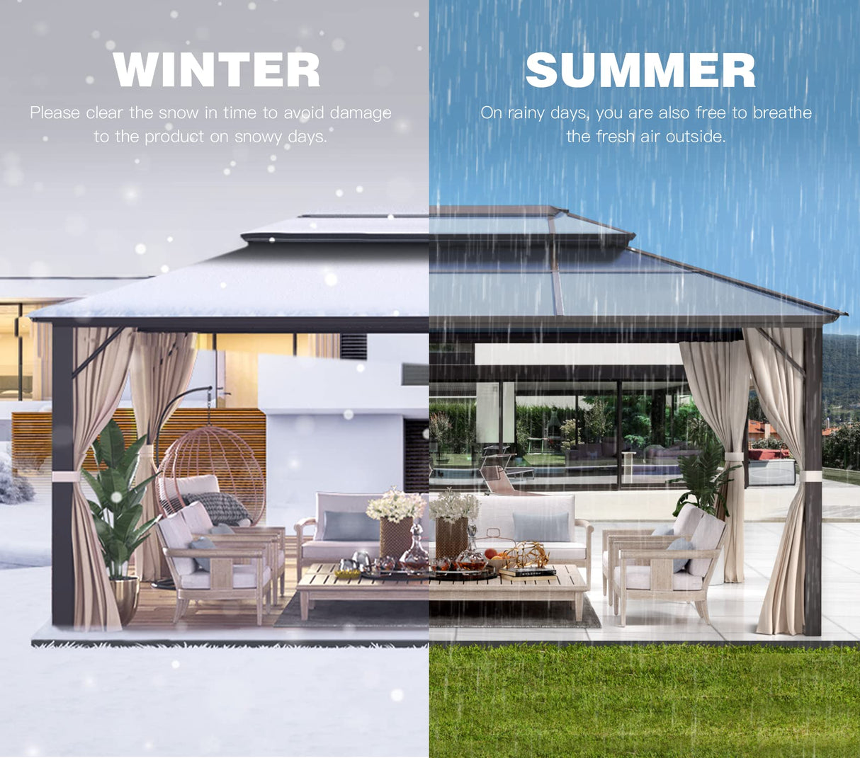 YOLENY 12'x16' Hardtop Gazebo, Outdoor Polycarbonate Double Roof Canopy, Aluminum Frame Permanent Pavilion with Curtains and Netting, Sunshade for Garden, Patio, Lawns YOLENY