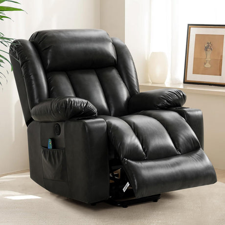 COOSLEEP Power Lift Recliner Chair for Elderly with Massage and Heat, Breathable Leather Recliner Chair for Adults, 2 Cup Holders, USB Ports, Electric Support of Metal,Remote Controls(Black) COOSLEEP HOME