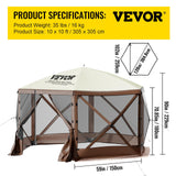 VEVOR Camping Gazebo Screen Tent, 10 * 10ft, 6 Sided Pop-up Canopy Shelter Tent with Mesh Windows, Portable Carry Bag, Stakes, Large Shade Tents for Outdoor Camping, Lawn and Backyard VEVOR