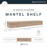 MCS 48-Inch Mantel, Master & Co Antique Natural Finsh Solid Wood Floating Fireplace Mantel, Long Floating Shelf for Livingroom with Wood Cleat Hanging System, Photo and Home Decor Display Shelf MCS