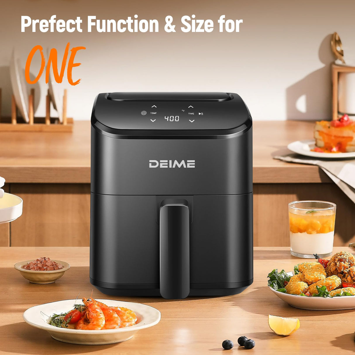 DEIME Air Fryer 3 Qt, Small Airfryer Digital Space Saving Compact, Bake, Reheat, Roasts for Quick Easy Meals, Mini Compact & Quiet, Nonstick & Dishwasher Safe Basket (Black) deime